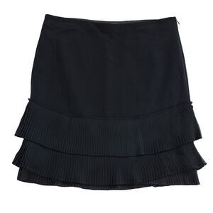 Ann Taylor Tiered Pleated Ruffle Mini Skirt | Rayon Office Work | Black Sz 6